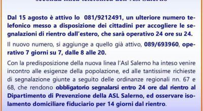 ASL Salerno: Segnalazione rientri dall’estero