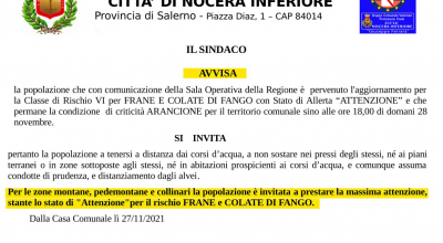 Protezione Civile Regione Campania: Allerta meteo Arancione fino alle 18 di domani